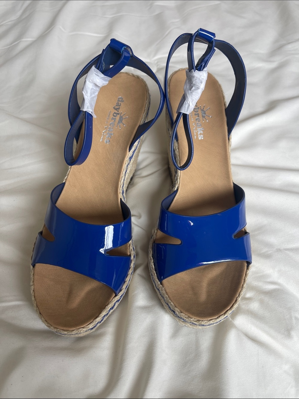 Michael Kors Royal Blue Patent Espadrille Wedge Sandals